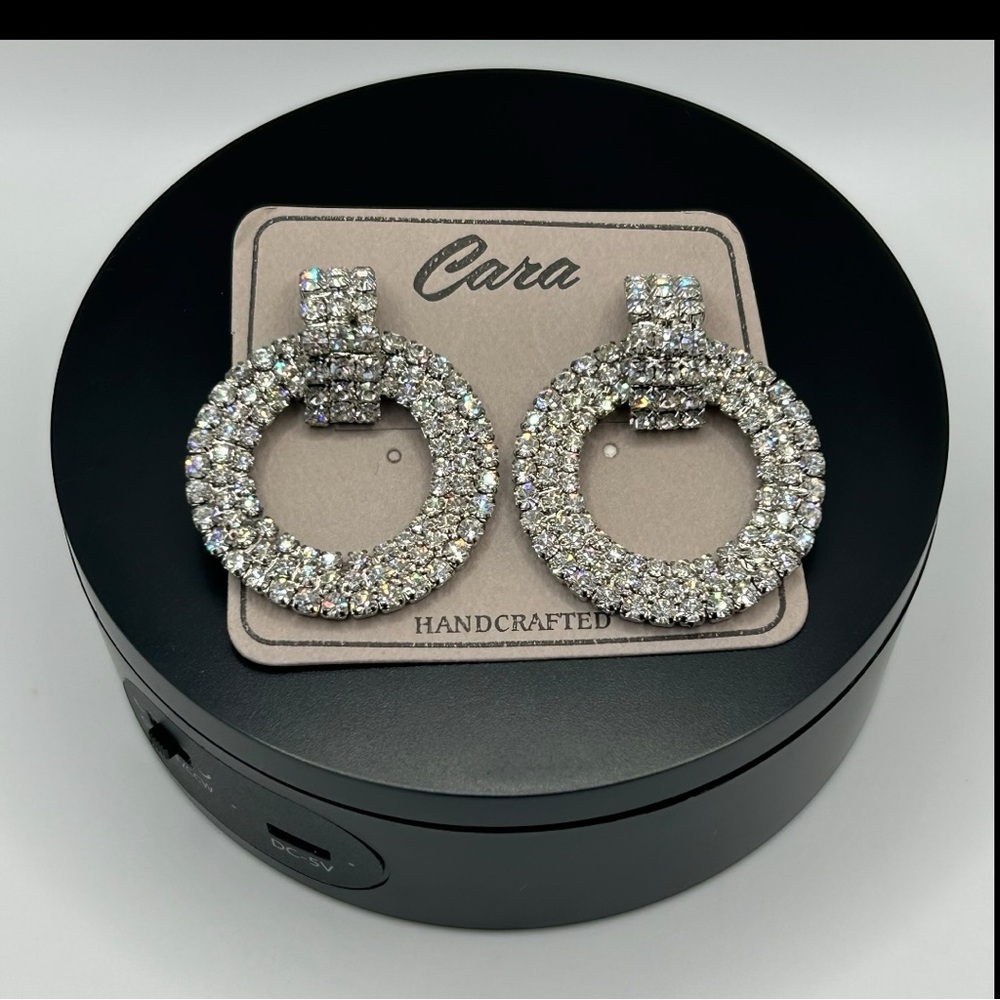 Glamorous Silver Rhinestone Hoop Statement Earrings